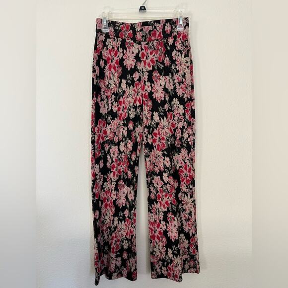 Free People Knit Floral Gabardine Wide Leg Pants 70s Hippie psychedelic - Picture 2 of 9